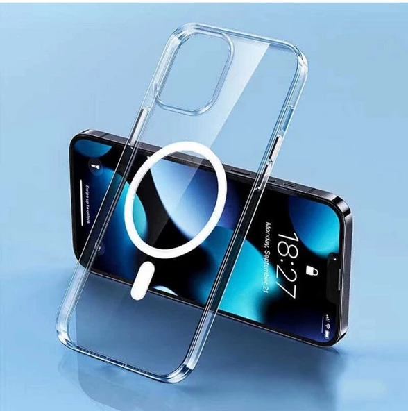 İPhone 13 Pro Max için Kılıf Kamera Korumalı Magsafe Wireless Şarj Özellikli Şeffaf Kılıf - 6