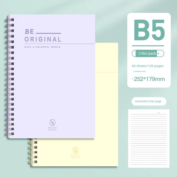 B5 Spiral Defter - Dumanlı Kıyafet Moru, Buğday Sarısı - 2 Paket
