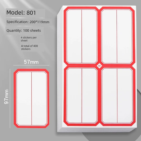Büyük Taşınabilir Kendinden Yapışkanlı Yazılabilir Kitap Etiketi - 801 Model/Kırmızı/100 Sayfa