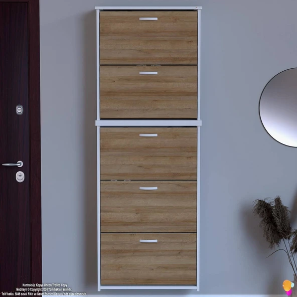 Modilayn VERVE Asma Antre 72x194x26 cm lik 5 Düşer Kapak 10 Göz Bölmeli Ayakkabılık - 4