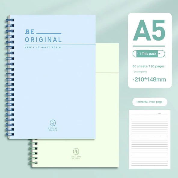 A5 Spiral Defter - Mavi Deniz, Yeşil Söğüt - 2 Paket