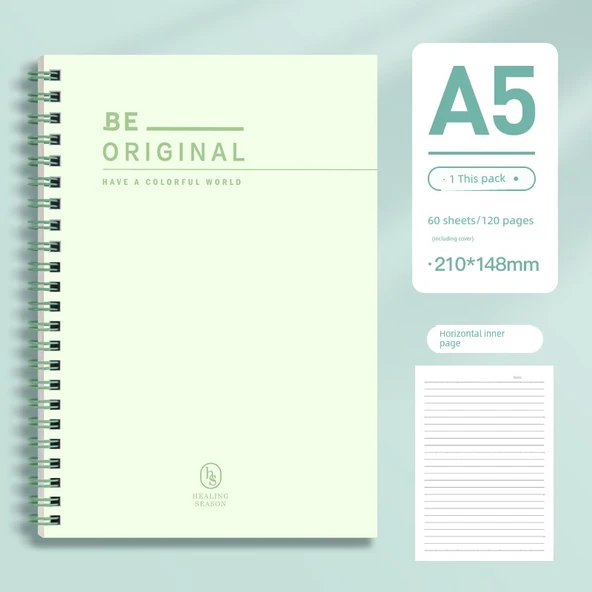 A5 Spiral Defter - Yeşil Söğüt - 120 Sayfa