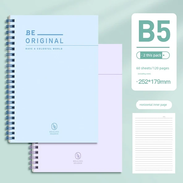 B5 Spiral Defter - Mavi Deniz, Dumanlı Kıyafet Moru - 2 Paket