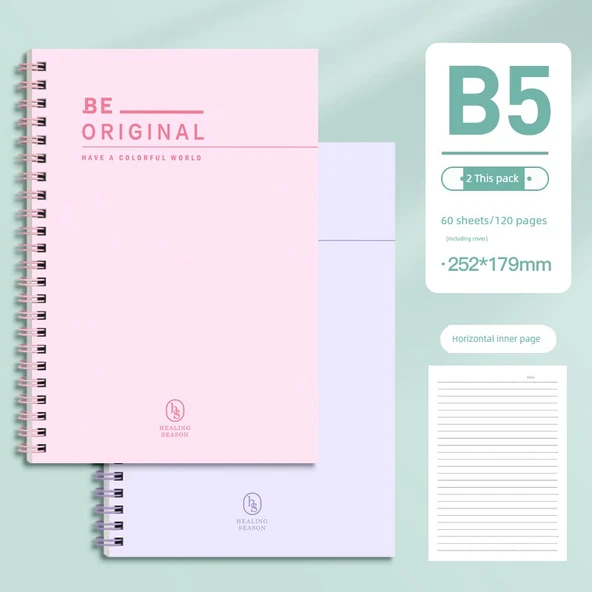 B5 Spiral Defter - Milenyum Pudrası, Dumanlı Kıyafet Moru - 2 Paket