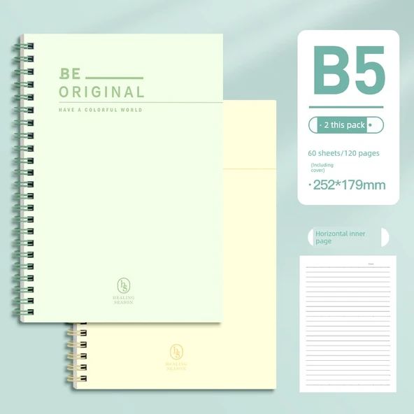 B5 Spiral Defter - Yeşil Söğüt, Buğday Sarısı - 2 Paket