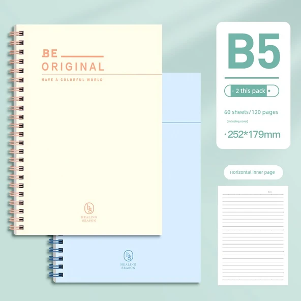 B5 Spiral Defter - Gün Batımı Turuncu, Mavi Deniz - 2 Paket