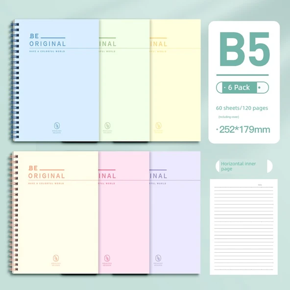 B5 Spiral Defter - 6 Renk Tam Set - 720 Sayfa