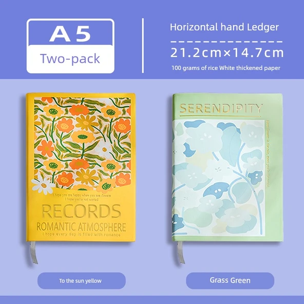 A5 B5 Yağlı Boya Defteri - Yatay Çizgi [Sarı + Yeşil] 2 Paket