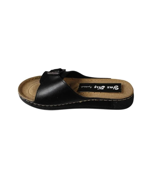 YAZKIŞ Kadın Siyah Krem Kırmızı Tek Bant Tokalı Yumuşak Comfort Taban Terlik - 10