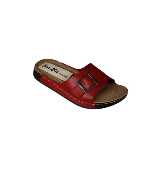 YAZKIŞ Kadın Siyah Krem Kırmızı Tek Bant Tokalı Yumuşak Comfort Taban Terlik - 6