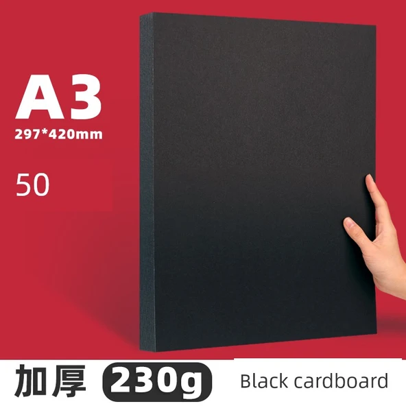 DIY Karton Kağıt - A3 Siyah 230g Kalınlaştırılmış - 50 Sayfa