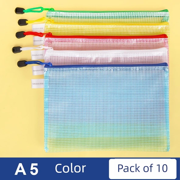 A5 Kalın Şeffaf Dosya Çantası - Renkli 10'lu Paket