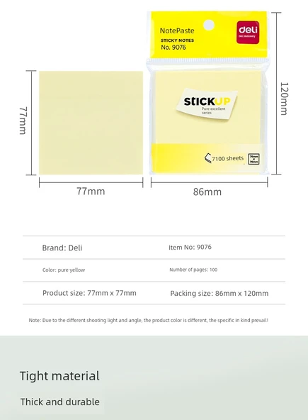 Deli Post-It Not Defteri - 76x76mm - 100 Yaprak - Kaliteli Kağıt - 9