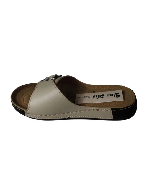 YAZKIŞ Kadın Siyah Krem Kırmızı Tek Bant Tokalı Yumuşak Comfort Taban Terlik - 11