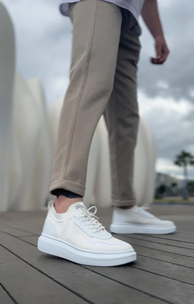 ET0812 Özel Örme Triko Tarz Beyaz Renk Spor Ayakkabı - Resim 4