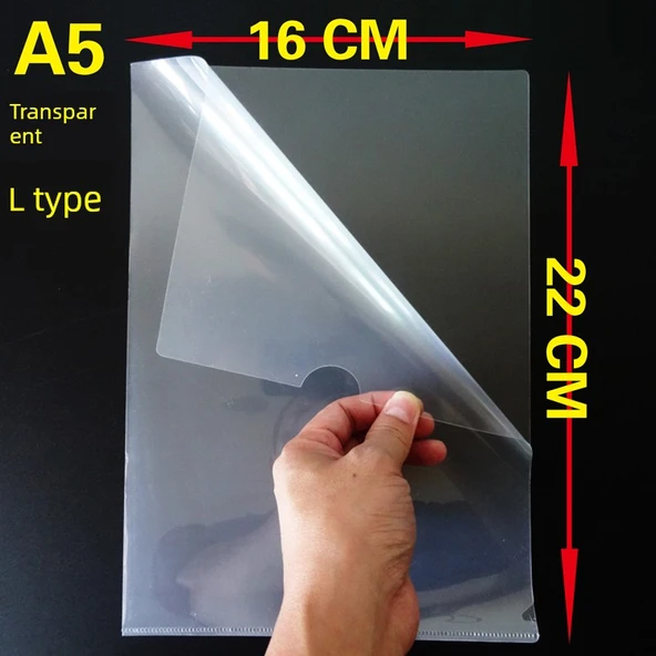 A5 Şeffaf L Şeklinde Dosya Klasörü - 16*22cm - 10 Adet