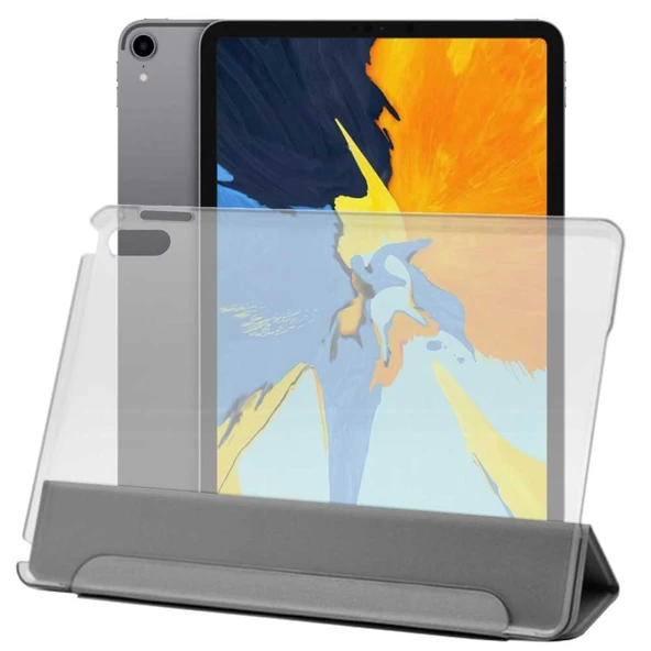 Apple iPad Pro 11 inç A2013 A1934 Uyumlu Smart Cover Üçgen Stand Arkası Şeffaf Tablet Kılıfı - 3