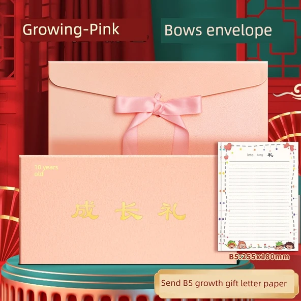 On Yaş Büyüme Hediye Zarfı Seti - Pembe - 1 Zarf, 1 Kurdele, 2 Kağıt