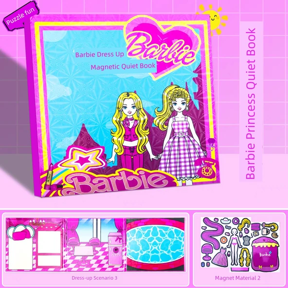 Prenses Elsa Sessiz Kitap Magnetik Çıkartmalar - Barbie Prenses Büyük Boy Tam Renkli Lazer