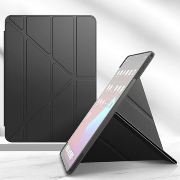 Apple iPad Pro 11 inç A2013 A1934 Uyumlu Smart Cover Üçgen Stand Arkası Şeffaf Tablet Kılıfı