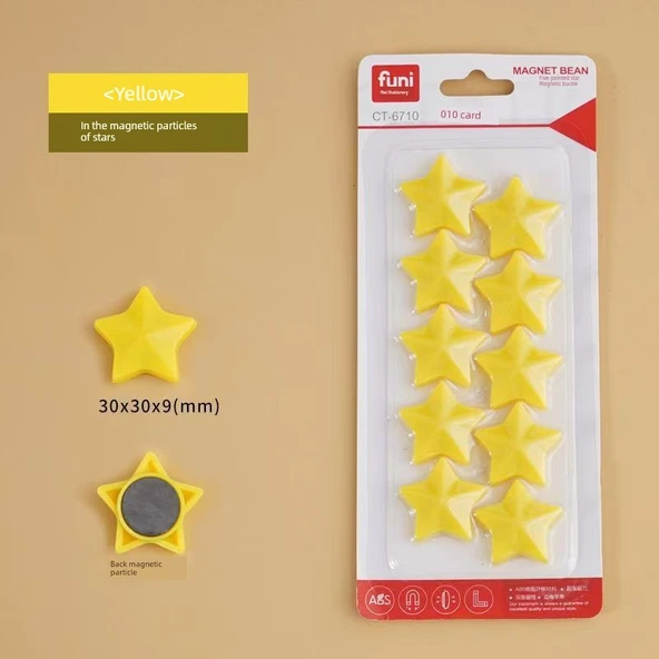 Manyetik Beşgen Yıldız Çıkartmalar - 3cm Stereo Sarı (10 adet/kart)