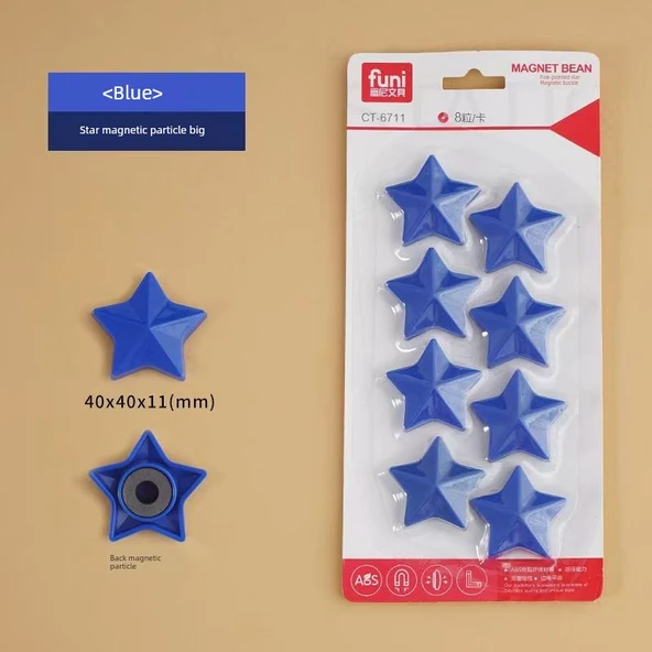 Manyetik Beşgen Yıldız Çıkartmalar - 4cm Stereo Mavi (8 adet/kart)