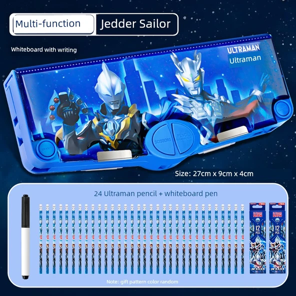 Ultraman Kırtasiye Kutusu - G + Cyro - Çok Fonksiyonlu + 24 Ultraman Kalem + Beyaz Tahta Kalemi