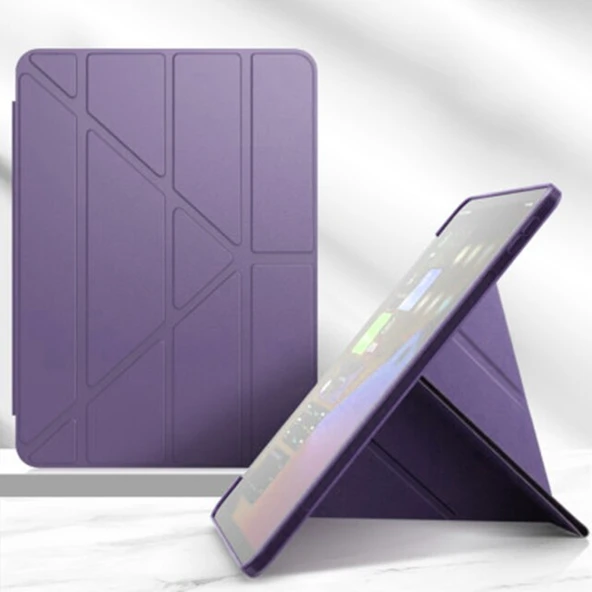 Apple iPad Pro 11 inç A2013 A1934 Uyumlu Smart Cover Üçgen Stand Arkası Şeffaf Tablet Kılıfı - 4