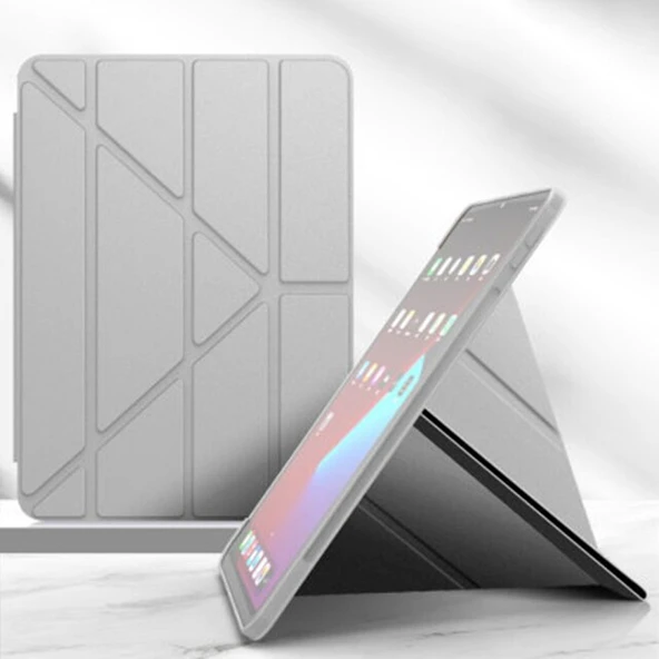 Apple iPad Pro 11 inç A2013 A1934 Uyumlu Smart Cover Üçgen Stand Arkası Şeffaf Tablet Kılıfı - 9