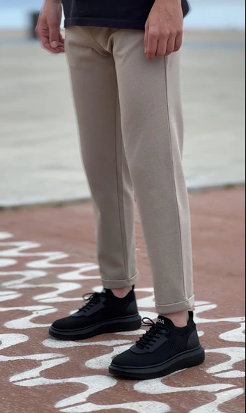 ET0812 Özel Örme Triko Tarz Siyah Renk Siyah Taban Spor Ayakkabı - Resim 3