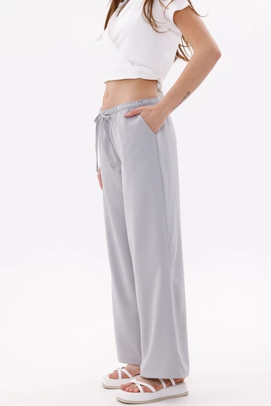 Kadın Pantolon Geniş Paça Pamuklu Viskon Cepli Pantolon Beli Lastikli GENİŞPAÇA-PANTOLON - 2