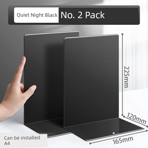 Metal Kitap Tutucu - Sessiz Gece Siyahı - A4 Kitap Tutabilen - 2 Parça-1