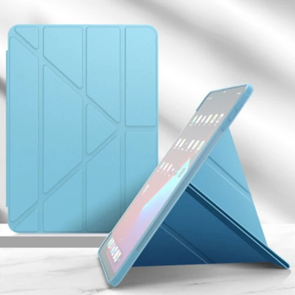 Apple iPad Air M3 11 inç Uyumlu A3266 A3267 Smart Cover Üçgen Stand Arkası Şeffaf Tablet Kılıfı - 8