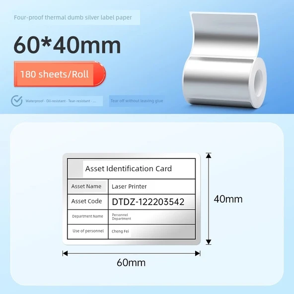 Termal Mat Gümüş Etiket - 60 x 40mm - 180 Adet