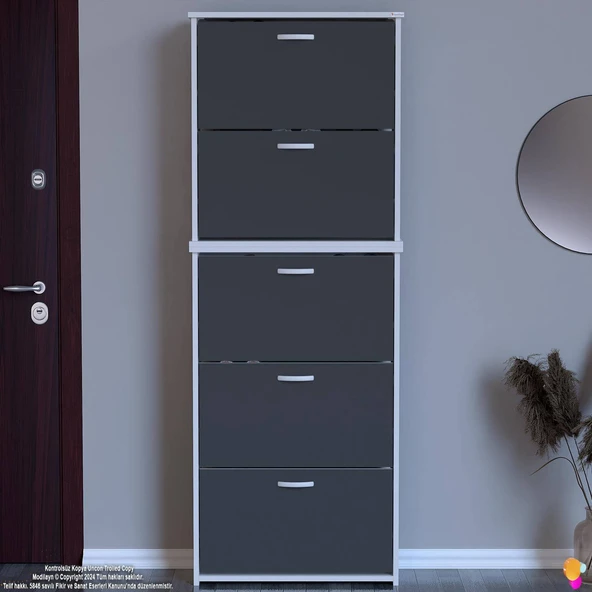 Modilayn VERVE Antre 72x194x26 cm’ lik 5 Düşer Kapak 10 Göz Bölmeli Ayakkabılık - Resim 3