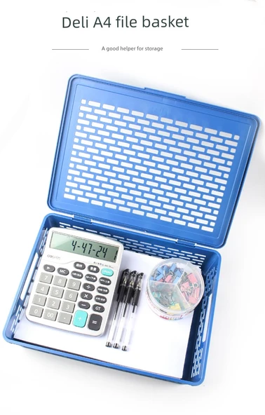 Mavi Kalın Dosya Sepeti - Kapaklı - A4 Boyut - Model 2 - 7