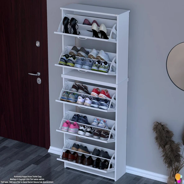 Modilayn VERVE Antre 72 x194x 26 cm’ lik 5 Düşer Kapak 10 Göz Bölmeli Ayakkabılık - 4