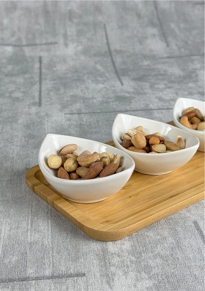 Bambu Stantlı 3'lü Çerezlik - Porselen Lokumluk, Sosluk, Kahvaltılık Seti, - 3X50 ML - 2