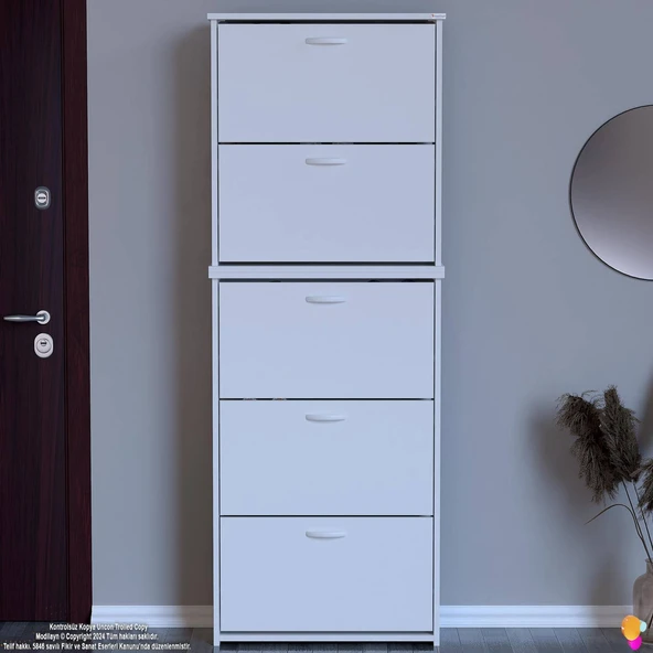 Modilayn VERVE Antre 72 x194x 26 cm’ lik 5 Düşer Kapak 10 Göz Bölmeli Ayakkabılık - 3