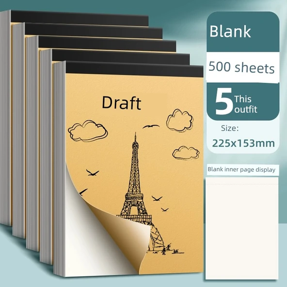 Kalem Defteri - Boş - Kalınlaştırılmış - 5 Paket (500 sayfa toplam)