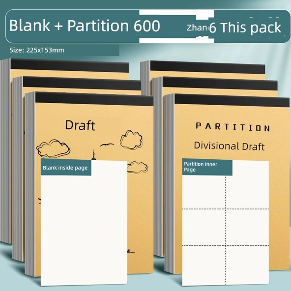 Kalem Defteri - 6 Karışık - Bölümlü + Boş - 3 Paket (600 sayfa toplam)