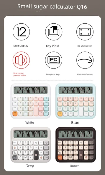 Sesli Hesap Makinesi - Sessiz Yüksek Tuş/Beyaz - Pil ile - 10