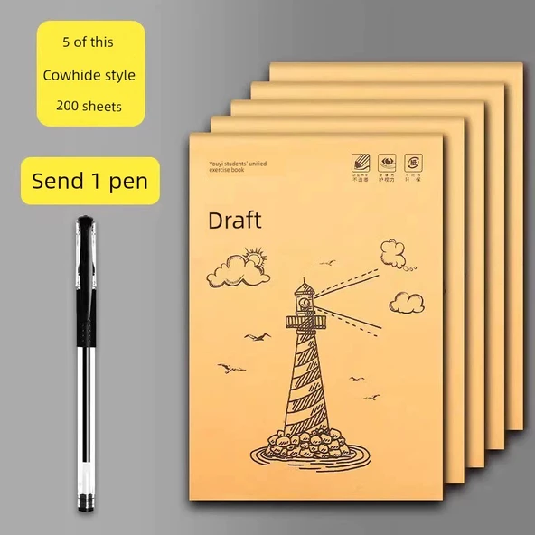 Kalem Defteri - Dana Derisi Kapağı - Boş Taslak - 5 Paket (80 sayfa her biri)