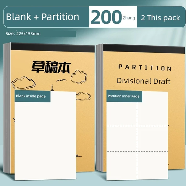 Kalem Defteri - 2 Karışık - Bölümlü + Boş - 1 Paket (200 sayfa toplam)