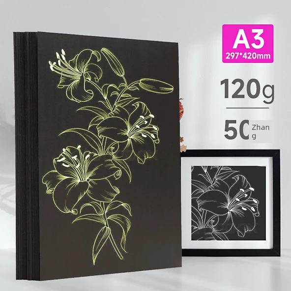 Siyah Karton Kağıt - A3 - 120g - 50 Sayfa