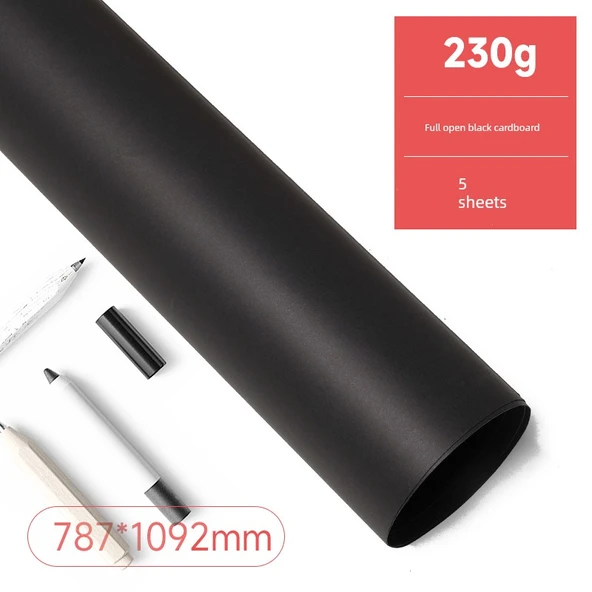 Siyah Karton Kağıt - Tam Açık - 230g - 5 Sayfa (Kalın)