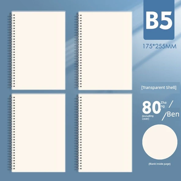 B5 Büyük Kalın Boş Defter - 3 Adet - 80 Yaprak - 160 Sayfa
