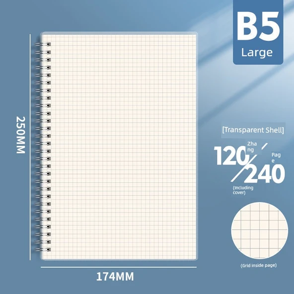 B5 Büyük Kalın Kareli Defter - 3 Adet - 120 Yaprak - 240 Sayfa