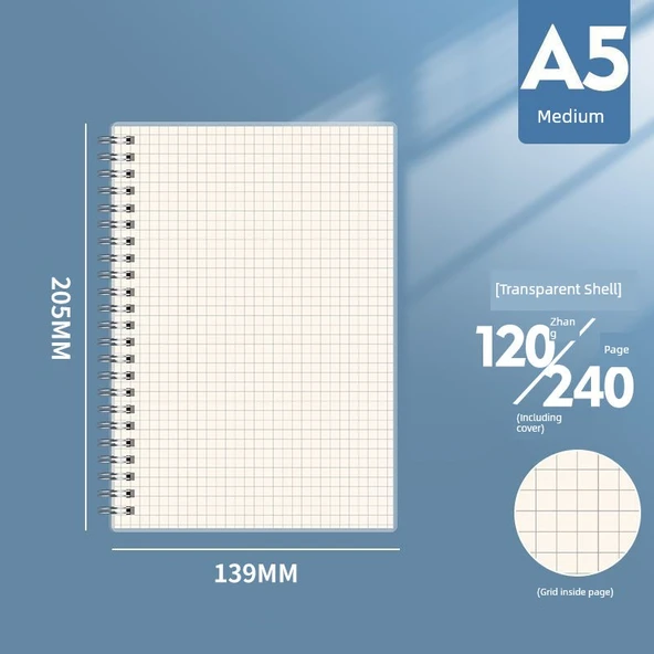 A5 Orta Ekstra Kalın Kareli Defter - 3 Adet - 120 Yaprak - 240 Sayfa