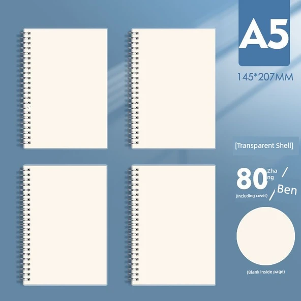 A5 Orta Kalın Boş Defter - 5 Adet - 80 Yaprak - 160 Sayfa